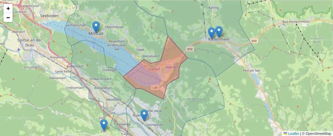Karte des Postleitzahlen Bereichs  und der umliegenden Postleitzahlen in Deutschland