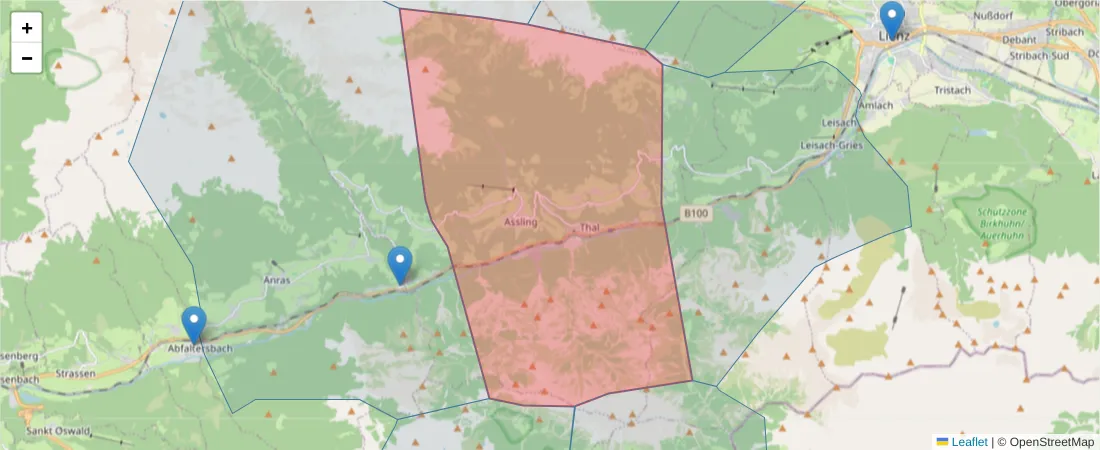 Karte des Postleitzahlen Bereichs  und der umliegenden Postleitzahlen in Deutschland