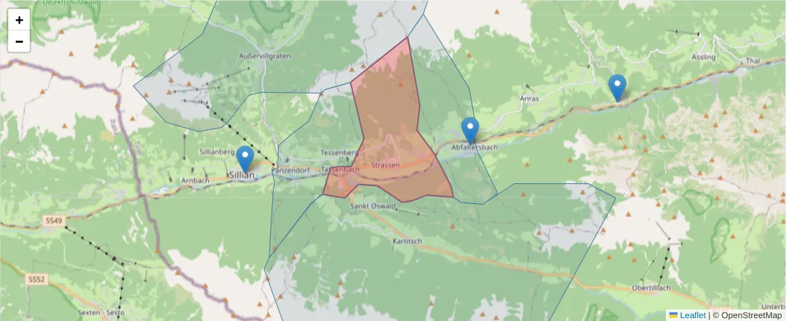 Karte des Postleitzahlen Bereichs  und der umliegenden Postleitzahlen in Deutschland