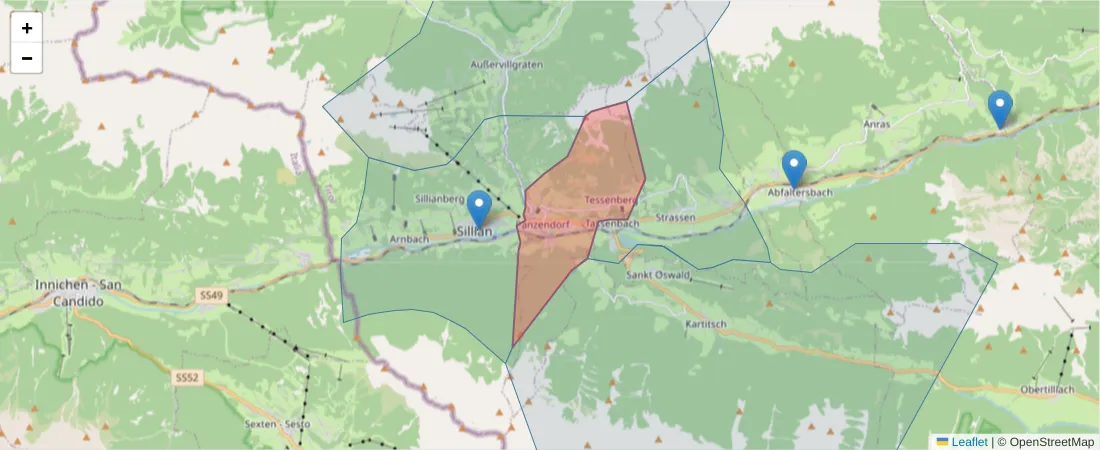 Karte des Postleitzahlen Bereichs  und der umliegenden Postleitzahlen in Deutschland