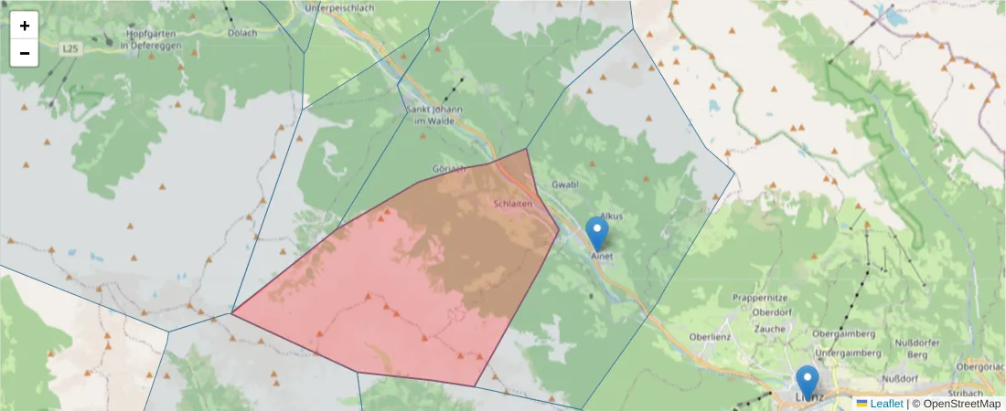 Karte des Postleitzahlen Bereichs  und der umliegenden Postleitzahlen in Deutschland
