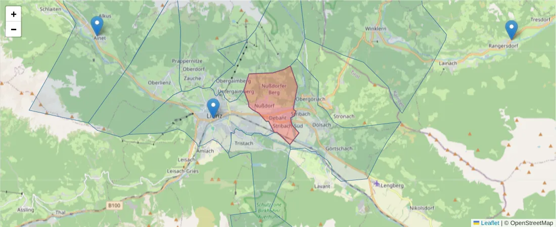 Karte des Postleitzahlen Bereichs  und der umliegenden Postleitzahlen in Deutschland